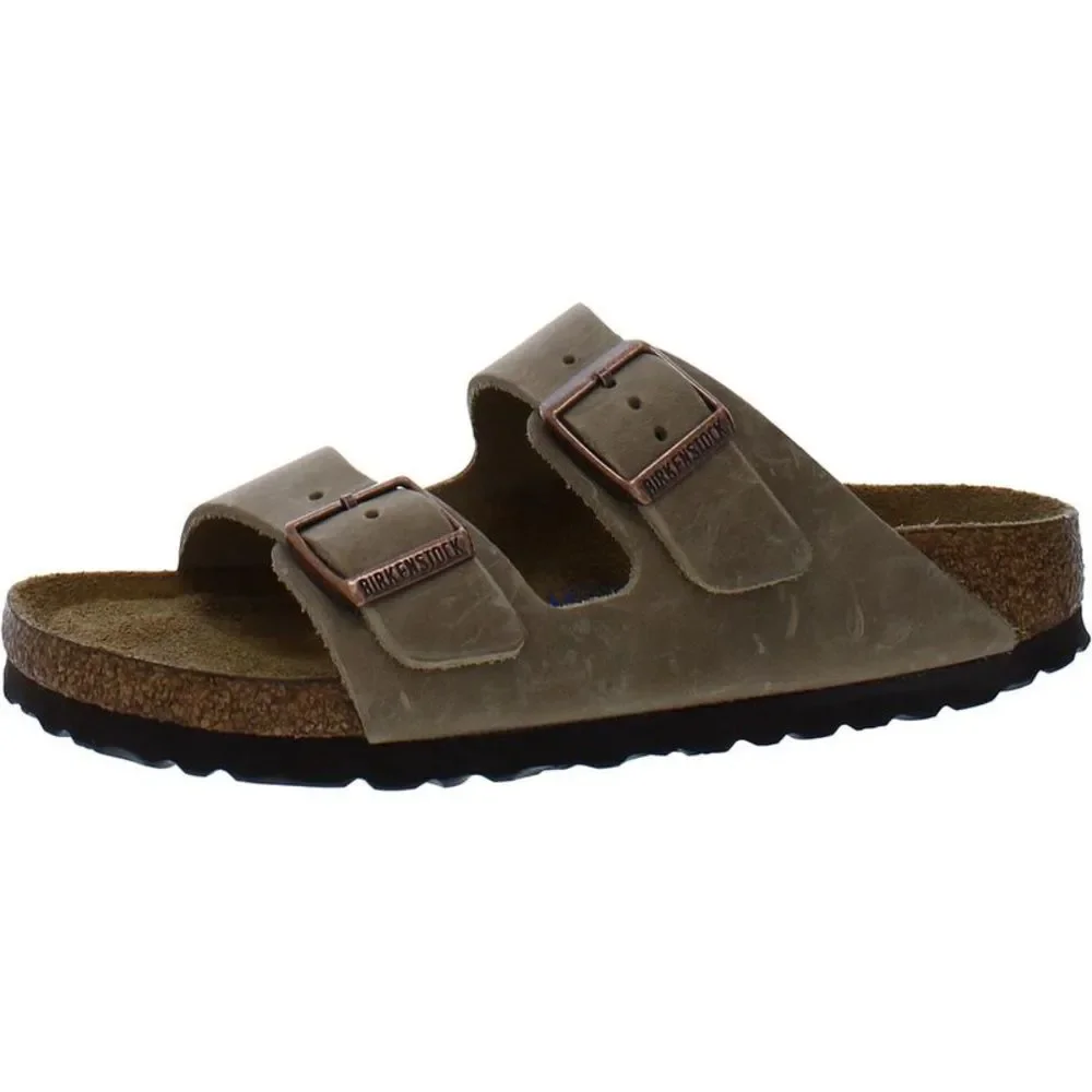 Birkenstock Womens Taupe Leather Flat Slides Slide Sandals Shoes NWT